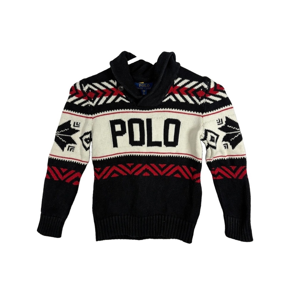 Polo Ralph Lauren Fair Isle Sweater Boys Youth S (8) Spell Out Shawl Collar READ